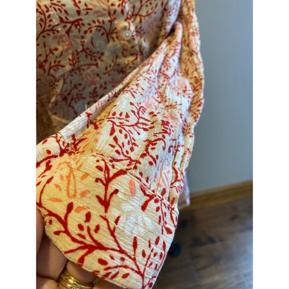 Old Navy Blouse Size Medium Top Orange Red Long Sleeve V Neck Textured Cotton - Picture 3 of 11